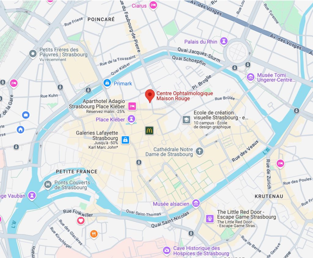 plan d'accès au centre ophtalmologique Maison Rouge de Strasbourg